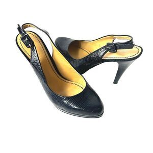 Nine West Womens 6.5 M Black Leather Sling Back Ultra High Heel Closed Toe Shoes